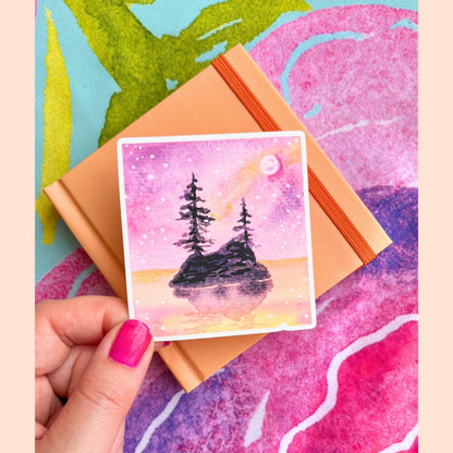 Watercolor Pine Tree Island Sticker