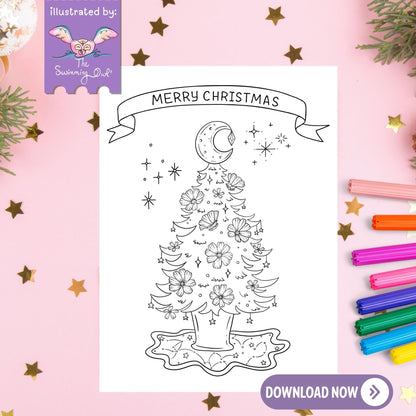 Cosmic Christmas Card To Color - 5x7 - Download