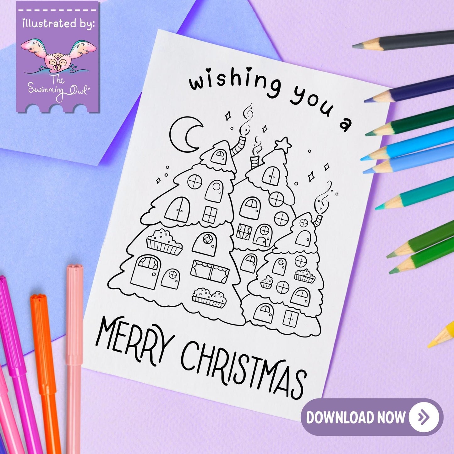 Wishing You A Merry Christmas Card To Color - 5x7 Card Download