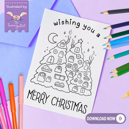 Wishing You A Merry Christmas Card To Color - 5x7 Card Download
