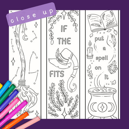 Cute Witchy Bookmarks Coloring Page