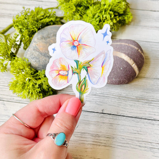 White Hollyhock Flower Sticker