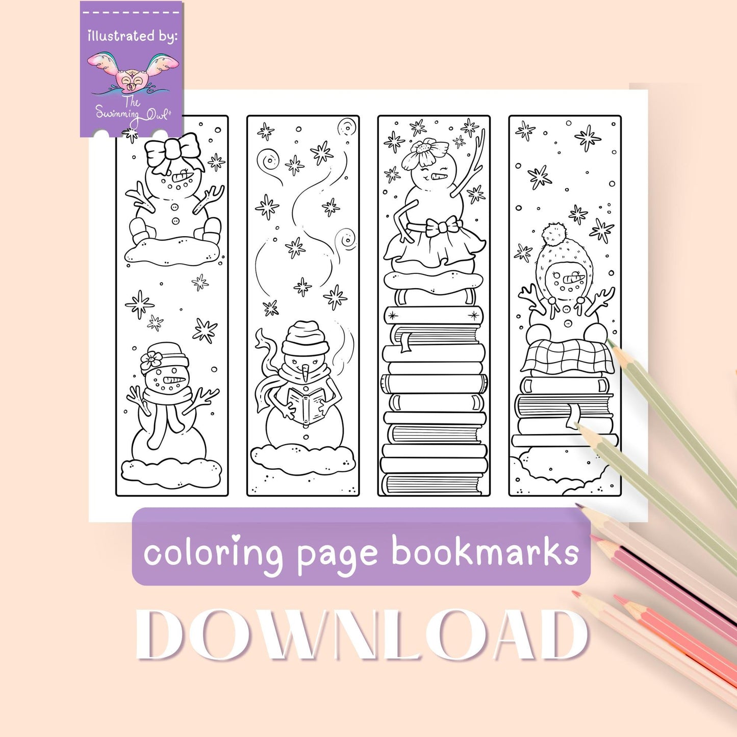 ☃️Cute Snowman Bookmarks Coloring Page Download