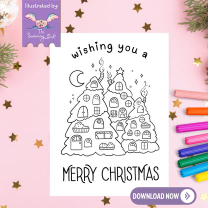 Wishing You A Merry Christmas Card To Color - 5x7 Card Download