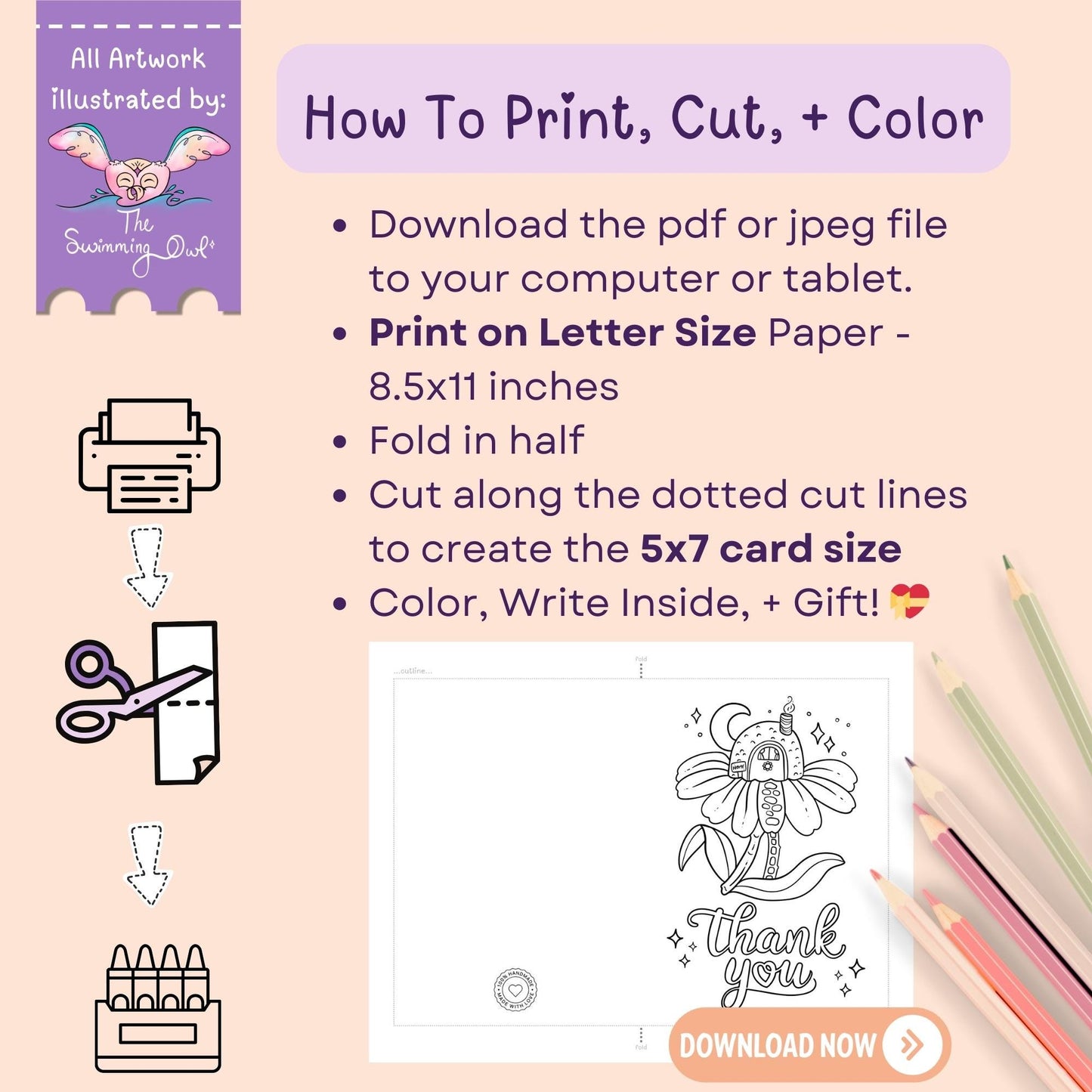 Thank You Card To Color - 5x7 DOWNLOAD