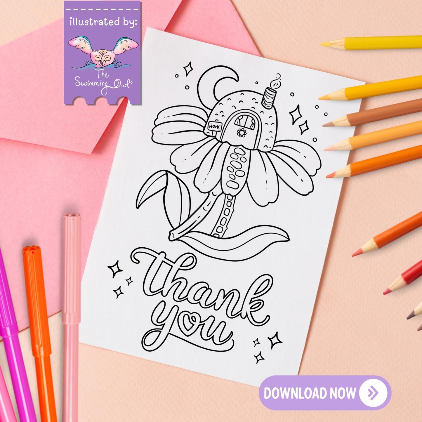 Thank You Card To Color - 5x7 DOWNLOAD
