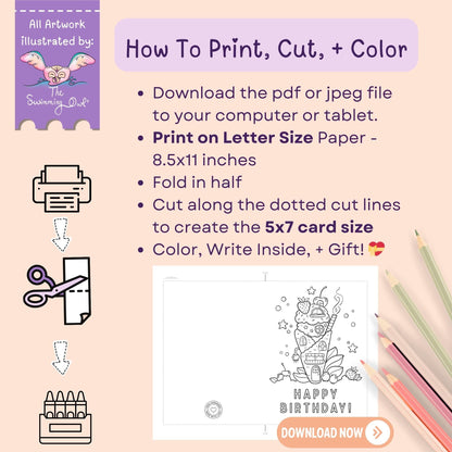 Happy Birthday Card To Color - 5x7 Card DOWNLOAD
