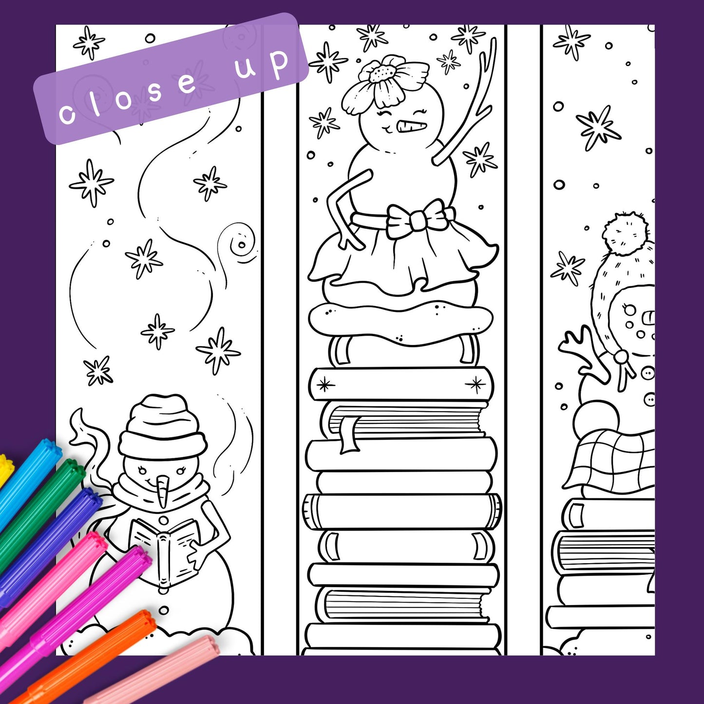 ☃️Cute Snowman Bookmarks Coloring Page Download