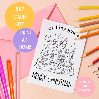 Wishing You A Merry Christmas Card To Color - 5x7 Card Download