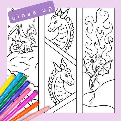 Dragons Bookmarks Coloring Page
