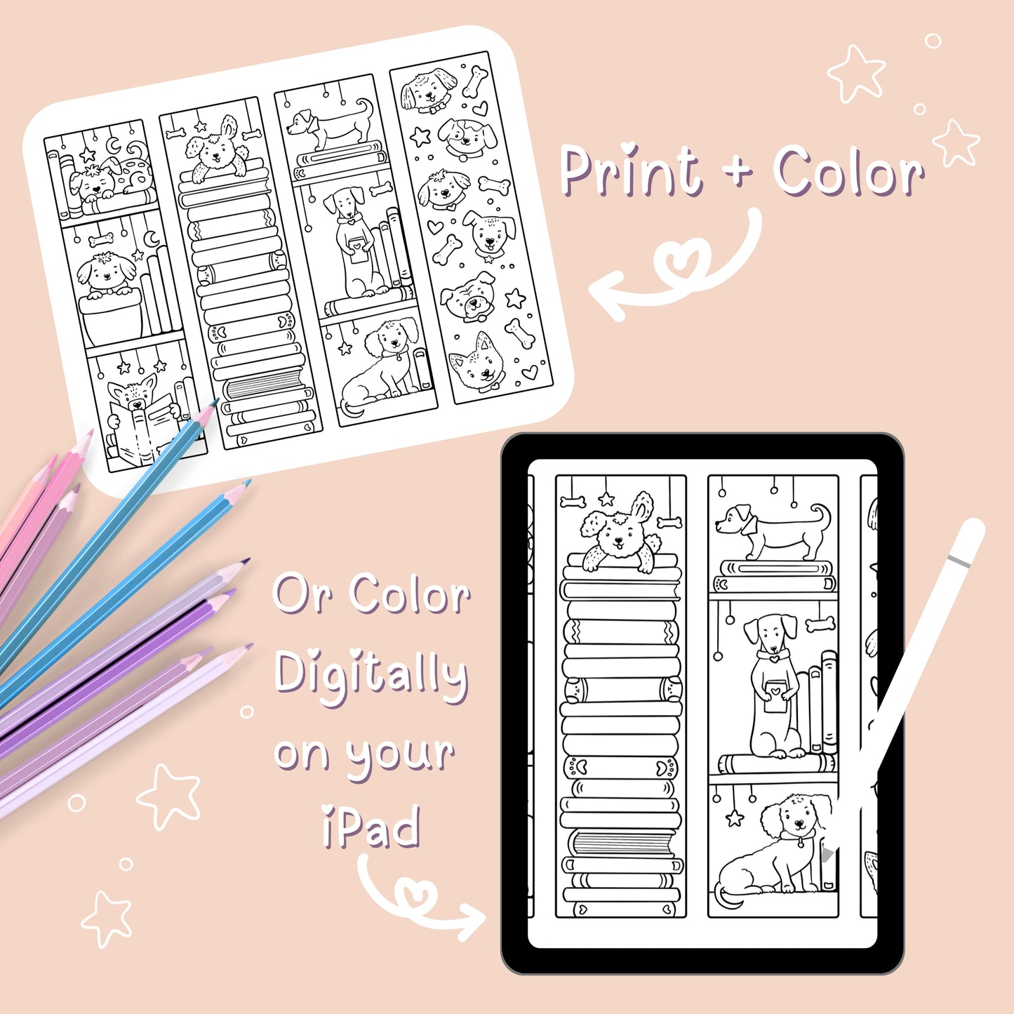 🐕 Cute Dogs Bookmarks Coloring Page Download