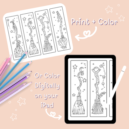 🧹 Witchy Brooms Bookmarks Coloring Page Download