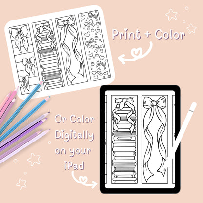 🎀 Cute Bows Bookmarks Coloring Page Download
